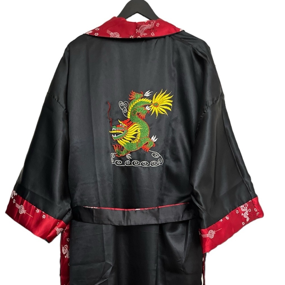Vintage Black and Red Dragon Embroidered Robe
